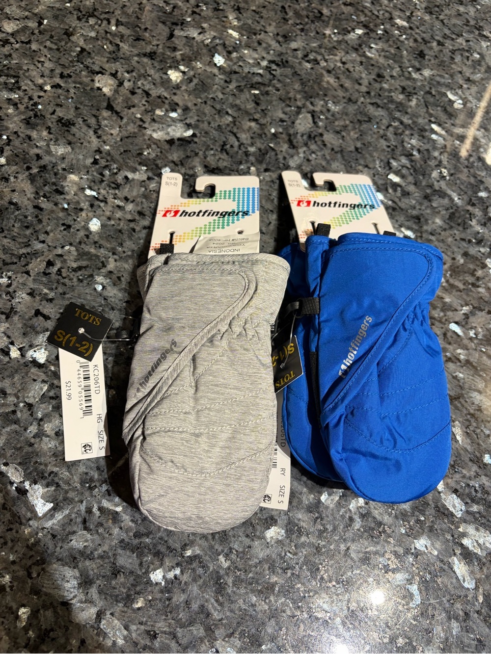 Hotfingers Toddler Mittens Gray Blue Insulated Winter Snow Gloves S 1-2 Lot Of 2